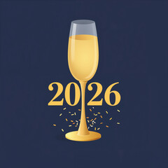 A champagne glass with the number 2026 celebrating a festive occasion on a dark background
