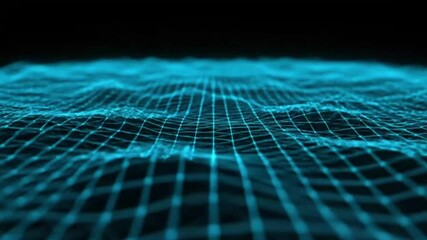 Dynamic digital wave animation with glowing grid lines flowing gently - Powered by Adobe