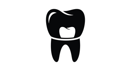 A detailed black tooth graphic with a cavity striking silhouette