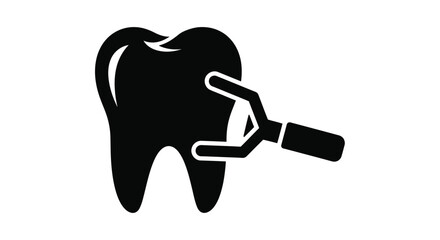 Dental examination with a mirror and probe a black and white silhouette