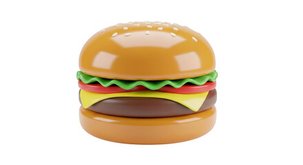 3d icon of cartoon burger isolated on transparent background