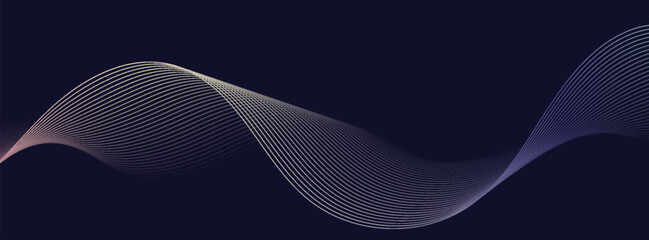 Dark abstract background featuring glowing, flowing wave lines in blue red color gradient. Futuristic design with shiny, smooth motion, perfect for technology-inspired visuals.