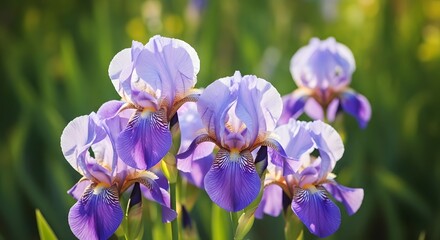 Beautiful purple iris flowers blooming in spring garden