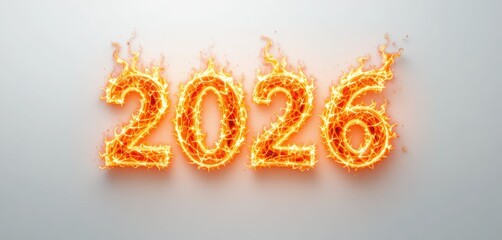 2026 3D render as aggressive burning flames, featuring hot orange and red glow, isolated on a white background for concepts of crisis, intensity, and new year challenges.