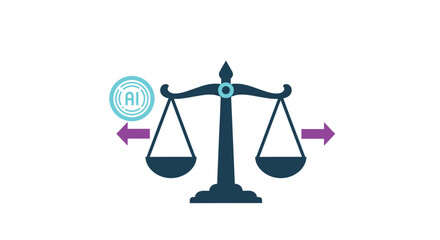 Artificial intelligence and justice balanced on scales concept illustration silhouette