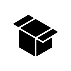 Open package box delivery shipping flat black icon
