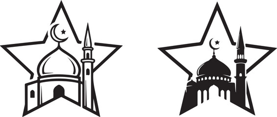 Islamic Mosque Star Outline and Silhouette Vector Design