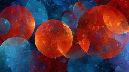 An abstract artwork featuring circular shapes in red and blue, creating a vibrant and dynamic visual effect.