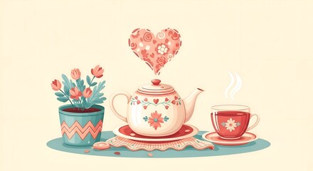 Tea Time with Love - A Watercolor Illustration.