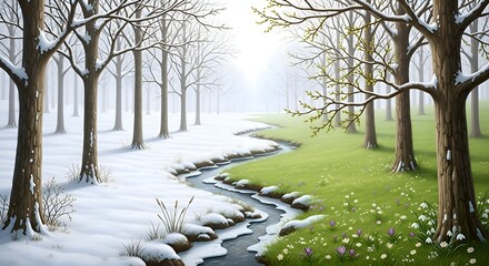 Winters Embrace - A Serene Transition from Snow to Spring.