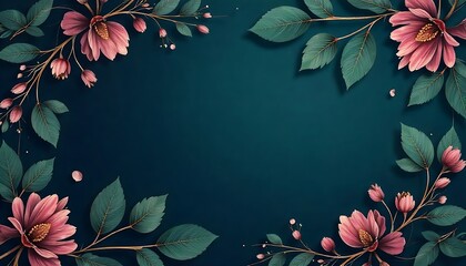 Elegant botanical background with dark leaves and golden accents, creating a serene and modern floral design for invitations or website headers, created with generative ai