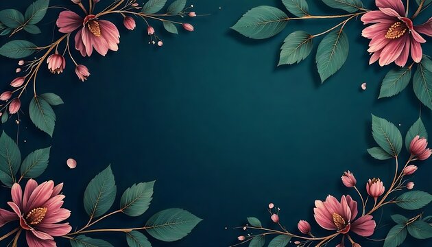 Elegant botanical background with dark leaves and golden accents, creating a serene and modern floral design for invitations or website headers, created with generative ai