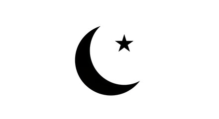 Simple black crescent moon and star symbol on a white background