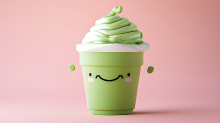 3d cute matcha latte cup character green cream