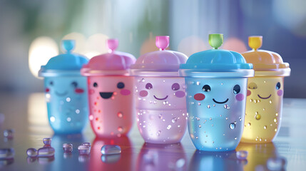 Naklejka premium 3d cute mineral water plastic cup character