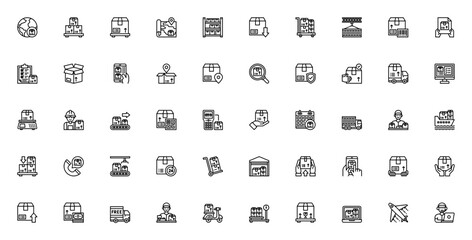 Logistic and Delivery icon set. Vector illustration.Includes symbols for parce, truck, warehouse, barcod, location, shipping, courer and more.
