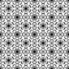 Seamless Black and White Stylized Floral Pattern