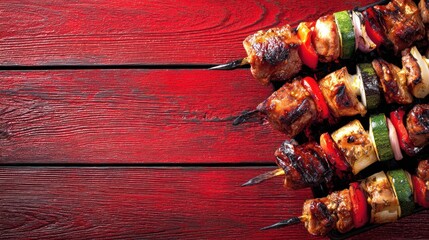 Grilled skewers on wood