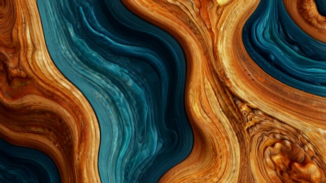 a stunning abstract texture, resembling a natural wood grain pattern combined with a shiny, dark blue-blue resin or liquid flow
