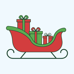 Christmas sleigh filled with gift boxes, festive winter holiday vector illustration for seasonal design and decoration