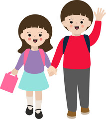 학교에 입학한 초등학생 소년과 소녀