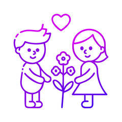 Boy offering flowers to a girl with heart