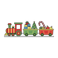 Christmas train carrying gifts and candy canes, festive holiday vector