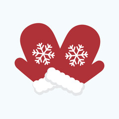 Red winter mittens with snowflake pattern, Christmas clothing Vector illustration 