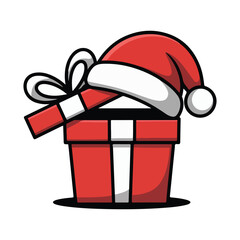 Christmas gift box with Santa hat, festive holiday vector illustration