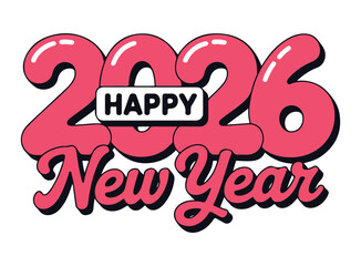 Happy New Year 2026 bold typography design with festive colors