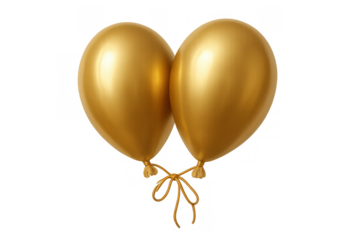 Golden metallic balloons couple floating, tied together, creating a festive atmosphere for celebration and event decoration