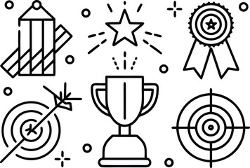 Achievement success goals awards line art icon set. vector graphics