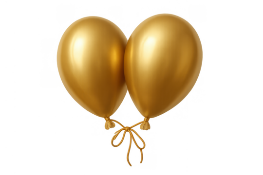Golden metallic balloons couple floating, tied together, creating a festive atmosphere for celebration and event decoration
