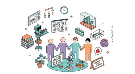Obraz premium Diverse group of people holding hands in a colorful abstract isometric representation of a supportive community and collaborative workplace environment vector