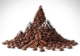 Illustration of coffee bean mountain with snow peaks, a creative concept
