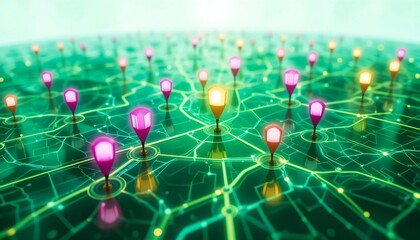 3D ap with Glowing Map Pointer.	