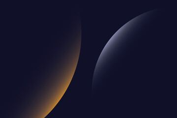 Navy blue abstract background with halftone golden lines delicate pattern. Small light spot box. Curve line, cosmic galaxy space. Festive BG for social media, birthday party invitation.