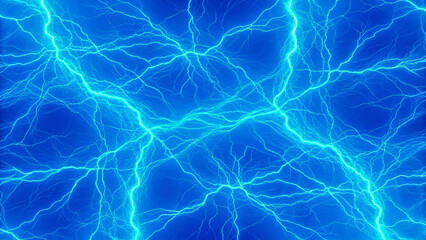 Fototapeta premium Dynamic Blue Lightning Energy Power Background,Abstract Cyan Electric Discharge Pattern,Vibrant Plasma Electricity Bolts Texture