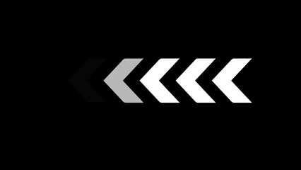 Abstract motion blur effect with white chevron arrows moving left on a dark black background symbolizing progress and direction