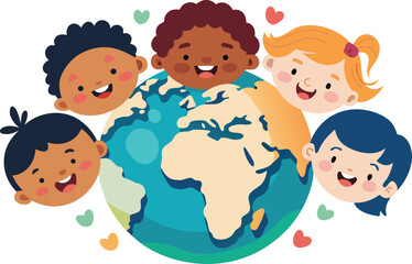 globe surrounded by children of different cultures vector.