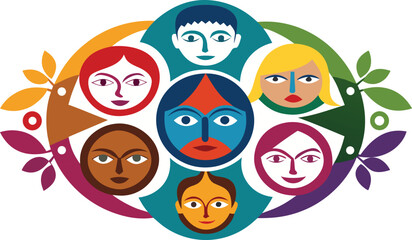 Fototapeta premium peace logo with ethnic diversity faces vector.