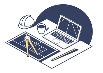Isometric Architecture and Engineering Workspace Illustration