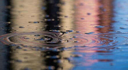 Naklejka premium Swirls bubbles on a liquid surface reflect beige dark pink hues creating an abstract iridescent puddlelike effect