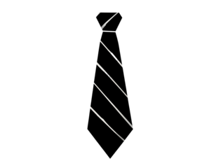 Tie outline on black white lines depict a necktie with diagonal stripes, isolated on a stark black background