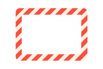 Warning striped frame with rounded corners, red and white diagonal lines creating a caution boundary on transparent background