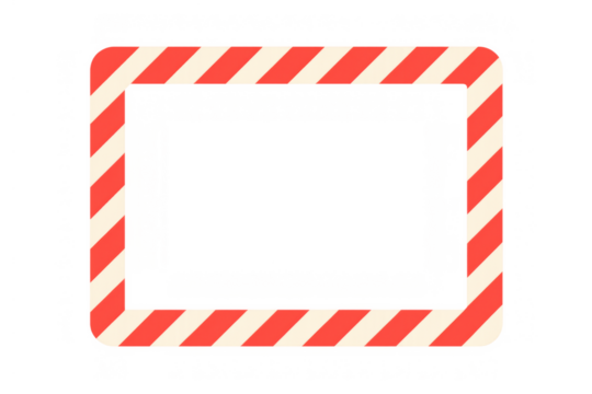 Warning striped frame with rounded corners, red and white diagonal lines creating a caution boundary on transparent background - Powered by Adobe