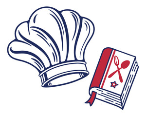 Chef hat and cookbook icon for culinary arts
