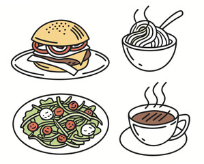 Delicious food assortment, including burger and salad