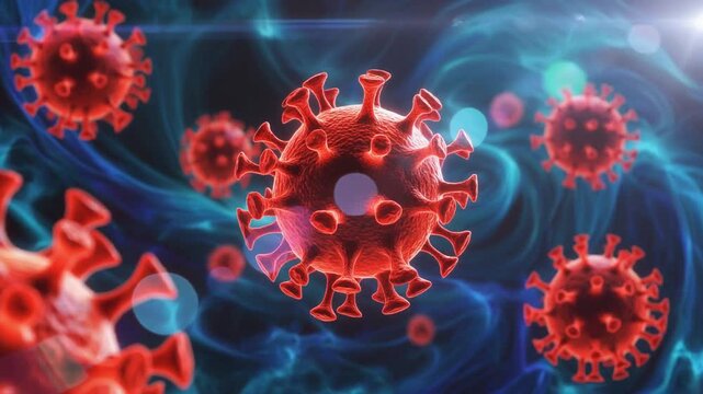 Illustration of Red Virus Particles in Hazy Pandemic Backgro