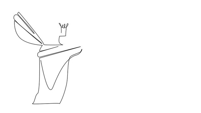 Animation of continuous one line drawing the top of head open and there is lightbulb above it. Pouring out opinions. Clearing the mind. Brain. National Creativity Day. Full length motion